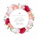 Polka dots pattern with floral vector design round card