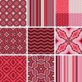 Polka dots, striped, ornamental, patchwork vector seamless patterns Royalty Free Stock Photo