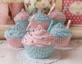 Polkadot Cupcakes Pastel Shabby Chic Blue Pink Salmon