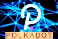 Polkadot. wooden cubes with the inscription polkadot on the background of the distributed defi network.