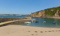 Polkerris Cornwall England with blue sean and sky Royalty Free Stock Photo