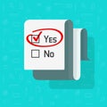 Poll survey form document vector with yes selected choice check mark checkbox, concept of test exam quiz questionnaire Royalty Free Stock Photo