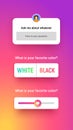 Poll template for social media, quiz mockup screen in modern gradient style. Ask question ui elements different form and