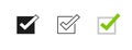 Poll vote choice check mark icon simple graphic checkbox vector set, black white tick check box checkmark square line outline flat