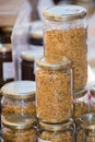 Pollen glass jar at the market Royalty Free Stock Photo