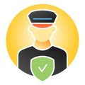 Pollice officer control flat icon. Policeman with check color icons in trendy flat style. Police security gradient style