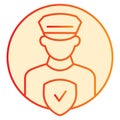 Pollice officer control flat icon. Policeman with check orange icons in trendy flat style. Police security gradient