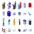 Polling booth icons set isometric vector. Ballot box