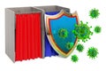 Polling booths with shield. Protect from virus concept, 3D rendering Royalty Free Stock Photo