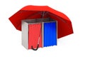 Polling booths under umbrella, 3D rendering Royalty Free Stock Photo