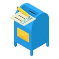 Polling process icon isometric vector. Voting document with check mark postbox