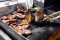 pollo asado, grill, hand, glove, tongs