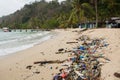 Polluted beach - plastic waste, trash and garbage on beach