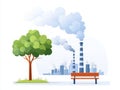 Polluted cityscape with industrial decline and green tree Royalty Free Stock Photo