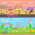 Polluted and Clean Park Set Vector Illustration