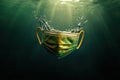Polluted Earth: A 3D Rendering of a Protective Mask Drowning in Infected Water, Featuring NASA Elements Royalty Free Stock Photo