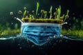 Polluted Earth: A 3D Rendering of a Protective Mask Drowning in Infected Water, Featuring NASA Elements Royalty Free Stock Photo