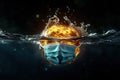 Polluted Earth: A 3D Rendering of a Protective Mask Drowning in Infected Water, Featuring NASA Elements Royalty Free Stock Photo