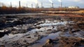 Polluted landscape with contaminated soil