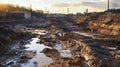 Polluted landscape with contaminated soil