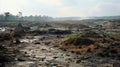 Polluted landscape with damaged vegetation