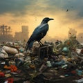 Polluted nature with kind of garbage and polluted water, a ruined country, ecology issue