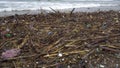 Polluted ocean. Garbage on the beach makes the beach unattractive.