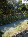 polluted river flow, which coincides in the Arcamanik district of Bandung, August 24, 2023 Royalty Free Stock Photo