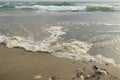 Polluted sea foam,chemical waste discharge on ocean ecosystem,water pollution Royalty Free Stock Photo