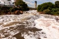 Polluted Tiete river in Salto city - Watterfall turistc complex park Royalty Free Stock Photo