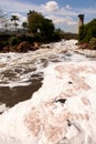 Polluted Tiete river in Salto city - Watterfall turistc complex park