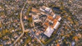 polluted town urbanistic landmark environment of Ukrainian city aerial photography with abandoned factory center of picture