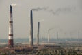 Polluting air brick factories pipes at Dhaka, Bangladesh.