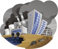 Polluting city with fume chimney factory plant drain waste pipe