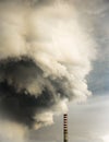 Pollution of the atmosphere. Large cloud of smoke escapes from smokestack