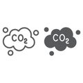 Pollution co2 line and glyph icon, ecology and dioxide, co2 emissions cloud sign, vector graphics, a linear pattern on a