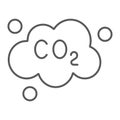 Pollution co2 thin line icon, ecology and dioxide, co2 emissions cloud sign, vector graphics, a linear pattern on a