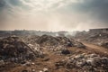 Pollution concept. Garbage dump at sunset. Generative AI Royalty Free Stock Photo