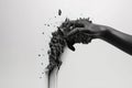 Pollution control concept Human hand stops garbage in the shape of a hand on a white background. Generative AI