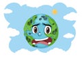 Pollution on earth crying with blue sky background