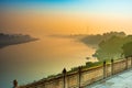 Pollution hangs over a river in India Royalty Free Stock Photo