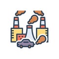 Color illustration icon for Pollution, contamination and factory