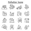 Pollution icon set in thin line style Royalty Free Stock Photo