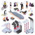Pollution Isometric Set Royalty Free Stock Photo