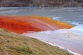 Pollution of a lake with contaminated water from a gold mine.