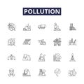 Pollution line vector icons and signs. Stench, Exhaust, Fumes, Gases, Smog, Debris, Poisons, Toxins outline vector