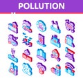 Pollution of Nature Vector Isometric Icons Set