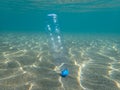 Pollution of ocean and sea water with plastic waste and its danger to marine life and fish in particular, a plastic bottle at the Royalty Free Stock Photo