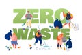 Pollution Recycling Ecology Zero Waste Concept. People Removing Trash, Cleaning Earth Surface with Rakes. Saving Planet