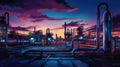 Gas chemical pollution technology refinery night factory engineering industrial pipeline Royalty Free Stock Photo